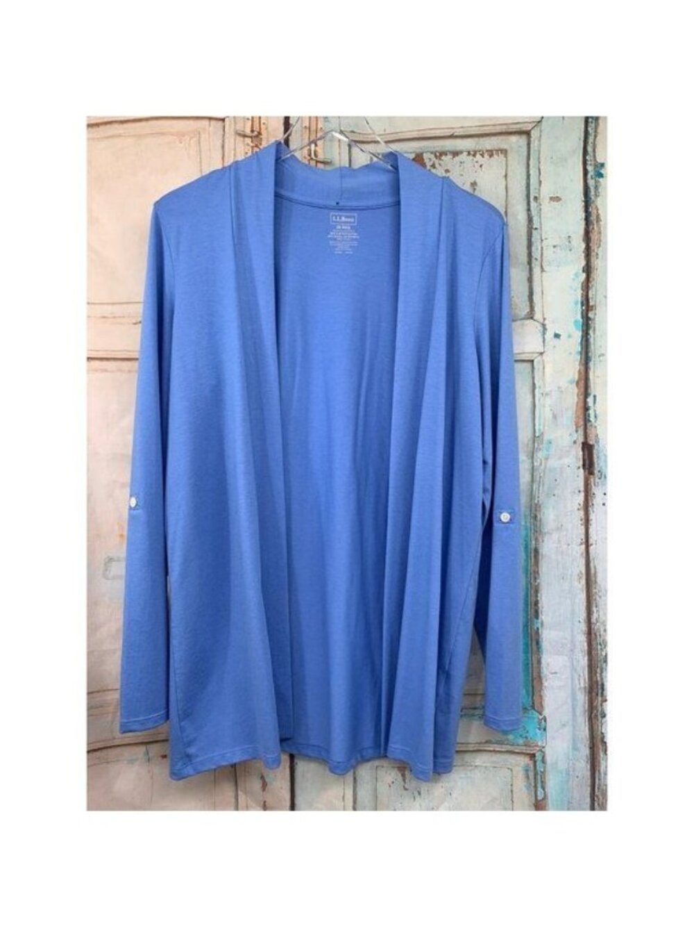 L.L. Bean Open Front Supima Cotton Cardigan M Reg Misses Light Blue Item ID29256